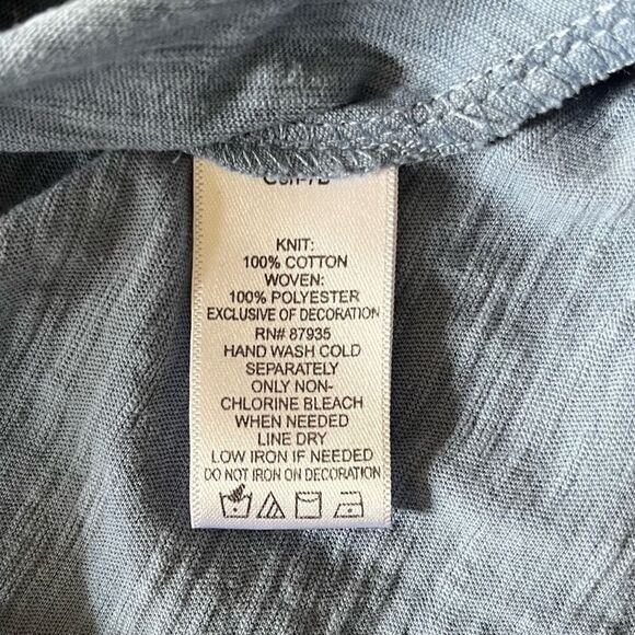 LOGO Lori Goldstein Tunic Tiered Layered Applique Sequin 3/4 Sleeve Blue XS NWOT - Picture 7 of 8